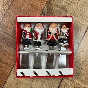 Vintage Stainless Steel Ceramic Santa Clause Christmas Spreader Set Charcuterie